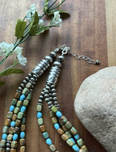 Load image into Gallery viewer, Sterling Silver Multi Strand Blue Green Turquoise Nuggets Pearls Bead Necklace