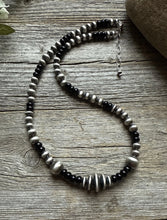 Load image into Gallery viewer, Black Onyx Multi Graduated Sterling Silver Pearls Bead Necklace 18 inch