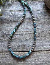 Load image into Gallery viewer, Sterling Silver Blue Green Turquoise W Pearls Bead Necklace. 18 inch