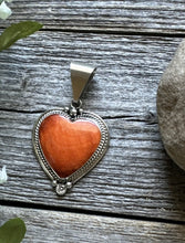 Load image into Gallery viewer, Native American Sterling Silver Orange Spiny Oyster Heart Pendant C Charley