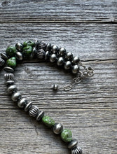 Load image into Gallery viewer, Sterling Silver Pearls Sonoran Gold Turquoise Nuggets Corrugated Bead Necklace