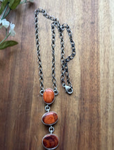 Load image into Gallery viewer, Navajo Sterling Silver Orange Spiny Oyster Lariat Chain Necklace C Shorty