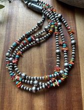 Load image into Gallery viewer, Sterling Silver Multi Strand Stone Spiny Turquoise Pearls Bead Necklace. 20 inch
