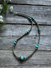 Load image into Gallery viewer, Southwestern Sterling Silver Turquoise 4mm Pearls Bead Necklace. 22 Inch. Gift