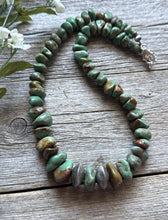 Load image into Gallery viewer, Sterling Silver Green Graduated Turquoise Nuggets Bead Necklace 18 inch