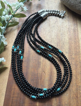 Load image into Gallery viewer, Sterling Silver Multi Strand Black Onyx Turquoise Bead Necklace. 22 Inch