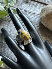 Load image into Gallery viewer, Sunshine Reeves Sterling Silver Bumblebee Jasper Thunderbird Stamped Ring Size 9