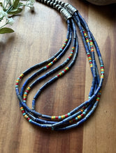 Load image into Gallery viewer, Sterling Silver Multi Strand Stone Heishi Lapis Pearls Bead Necklace 24 inch