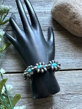 Load image into Gallery viewer, Floral Sterling Silver Turquoise Pearls Bead Bracelet. 6 Inch
