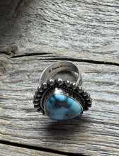 Load image into Gallery viewer, Native American Navajo Sterling Silver Turquoise Ring. Size 8.5 H Happy Piasso