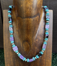 Load image into Gallery viewer, Sterling Silver Purple Charoite Blue Turquoise Pearls Bead Necklace 18 Inch Gift