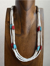 Load image into Gallery viewer, Sterling Silver Multi Strand MOP Mother Of Pearl Turquoise Coral Bead Necklace 24 inch
