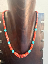 Load image into Gallery viewer, Sterling silver orange spiny oyster turquoise necklace 18 inch