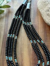 Load image into Gallery viewer, Sterling Silver Multi Strand Black Onyx Turquoise Pearls Bead Necklace. 22 Inch