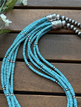 Load image into Gallery viewer, Sterling Silver Multi Strand Blue Turquoise Bead Necklace. 24 inch. Gift