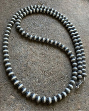 Load image into Gallery viewer, 7mm 26 Inch 925 Sterling Silver Oxidized Pearls Bead Necklace Southwestern