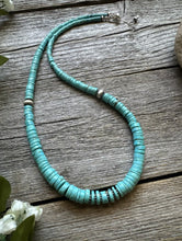 Load image into Gallery viewer, Sterling Silver Graduated Heishi Turquoise Bead Necklace. 18 inch