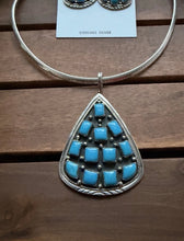 Load image into Gallery viewer, Navajo Sterling Silver Turquoise Cluster Pendant Necklace Earrings Set WR