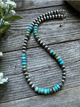 Load image into Gallery viewer, Sterling Silver Blue Green Turquoise Bead Necklace. 18 inch