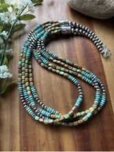 Load image into Gallery viewer, Sterling Silver Multi Strand Blue Green Turquoise Pearls Bead Necklace 26 Inch