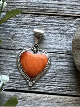 Load image into Gallery viewer, Native American Sterling Silver Orange Spiny Oyster Heart Pendant C Charley