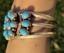 Load image into Gallery viewer, Native American Sterling Silver Blue Turquoise Cluster Cuff Bracelet RB