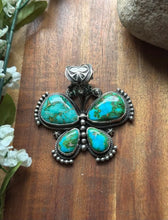 Load image into Gallery viewer, Navajo Sterling Silver Sonoran Gold Turquoise Butterfly Pendant Geneva