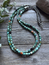 Load image into Gallery viewer, Sterling Silver Multi Strand Blue Green Turquoise Pearls Bead Necklace 30 Inch