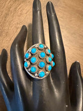 Load image into Gallery viewer, Navajo sterling silver turquoise cluster ring size 9