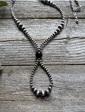 Load image into Gallery viewer, Jacla Sterling Silver Multi Graduated Onyx Pearls Bead Necklace 24 inch