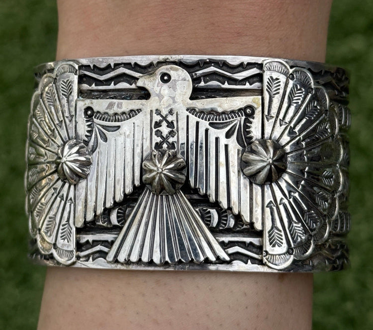 Sunshine Reeves Sterling Silver Thunderbird Cuff Bracelet Navajo Gift