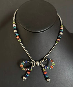 Bow Multi Stone Sterling Silver 4mm Pearls Bead Necklace. 16 Inch. Gift