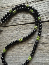 Load image into Gallery viewer, Sterling Silver Black Onyx Green Turquoise Bead Necklace. 18 Inch Gift