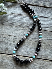 Load image into Gallery viewer, Sterling Silver Black Onyx Multi Stone Turquoise Pink Bead Necklace 18 Inch