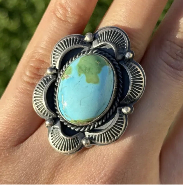 Native American 925 Sterling Silver Turquoise Ring. Size 7.5 GP Gift