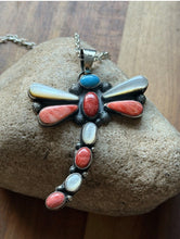 Load image into Gallery viewer, Navajo Sterling Silver Multi Stone Turquoise Spiny Oyster Dragonfly Pendant T