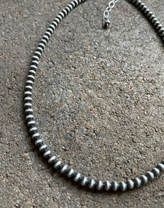 4mm 32 Inch 925 Sterling Silver Oxidized Pearls Bead Necklace Southwestern
