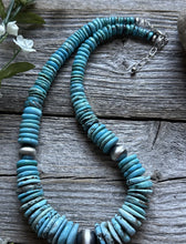 Load image into Gallery viewer, Sterling Silver Graduated Vibrant Blue Turquoise Bead Necklace 18 inch