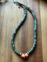 Load image into Gallery viewer, Sterling Silver Graduated Turquoise Heishi Spiny Oyster Bead Necklace 17.5 Inch