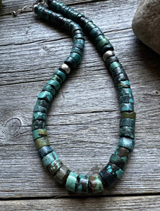 Southwestern 925 Sterling Silver Turquoise Heishi Bead Necklace. 16 inch