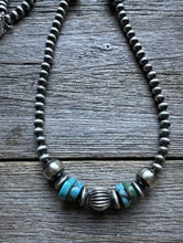 Load image into Gallery viewer, Sterling Silver Blue Turquoise W Pearls Bead Necklace. 24 inch