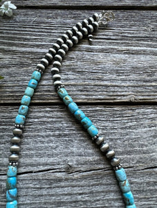Sterling Silver Blue Turquoise W Pearls Bead Necklace. 18 inch