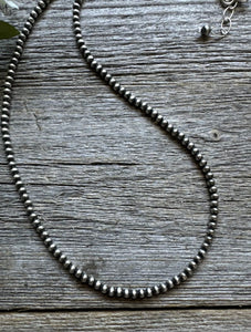 3mm 28 Inch 925 Sterling Silver Oxidized Pearls Bead Necklace Southwestern