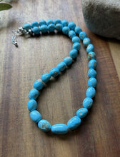 Load image into Gallery viewer, Sleeping Beauty Turquoise Sterling Silver Nuggets Bead Necklace 18 inch Gift