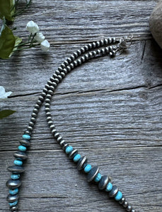 Sterling Silver Blue Turquoise W Pearls Bead Necklace. 20 inch