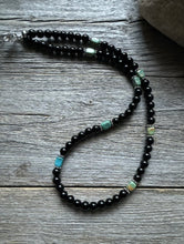 Load image into Gallery viewer, Sterling Silver Black Onyx Turquoise Bead Necklace. 18 Inch Gift