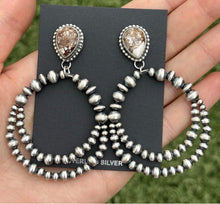 Load image into Gallery viewer, Navajo Sterling Silver Wild Horse Pearl Double Loop Earrings Etta E