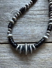 Load image into Gallery viewer, Sterling Silver Multi Bead Black Onyx W Pearls Bead Necklace. 18 inch. Gift