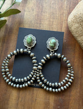 Load image into Gallery viewer, Navajo Sterling Silver Green Sonoran Gold Turquoise Pearl Double Loop Earrings