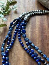 Load image into Gallery viewer, Sterling Silver Multi Strand Stone Lapis Pearls Bead Necklace 24 inch